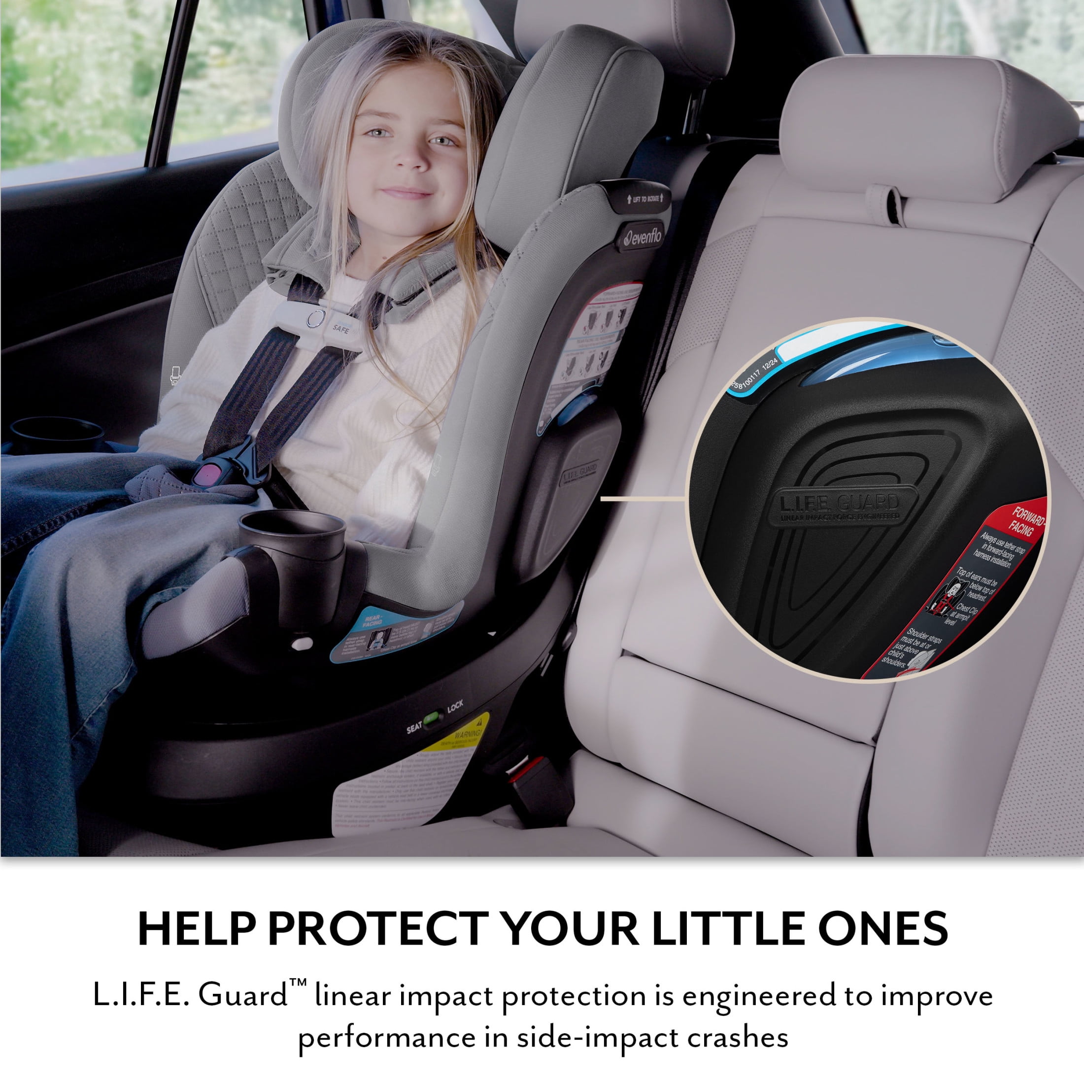 Evenflo Revolve360 Slim 2-in-1 Rotating Car Seat with Green & Gentle Fabric (Flint)