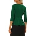 thumbnail image 3 of INSPIRE CHIC Peplum Top for Women's Round Neck Pearl Decor 3/4 Sleeves Elegant Blouse Dark Green XL, 3 of 5
