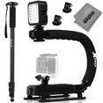 thumbnail image 1 of opteka x-grip professional camera / camcorder action stabilizing handle with accessory shoe + led light + 67" monopod, 1 of 8