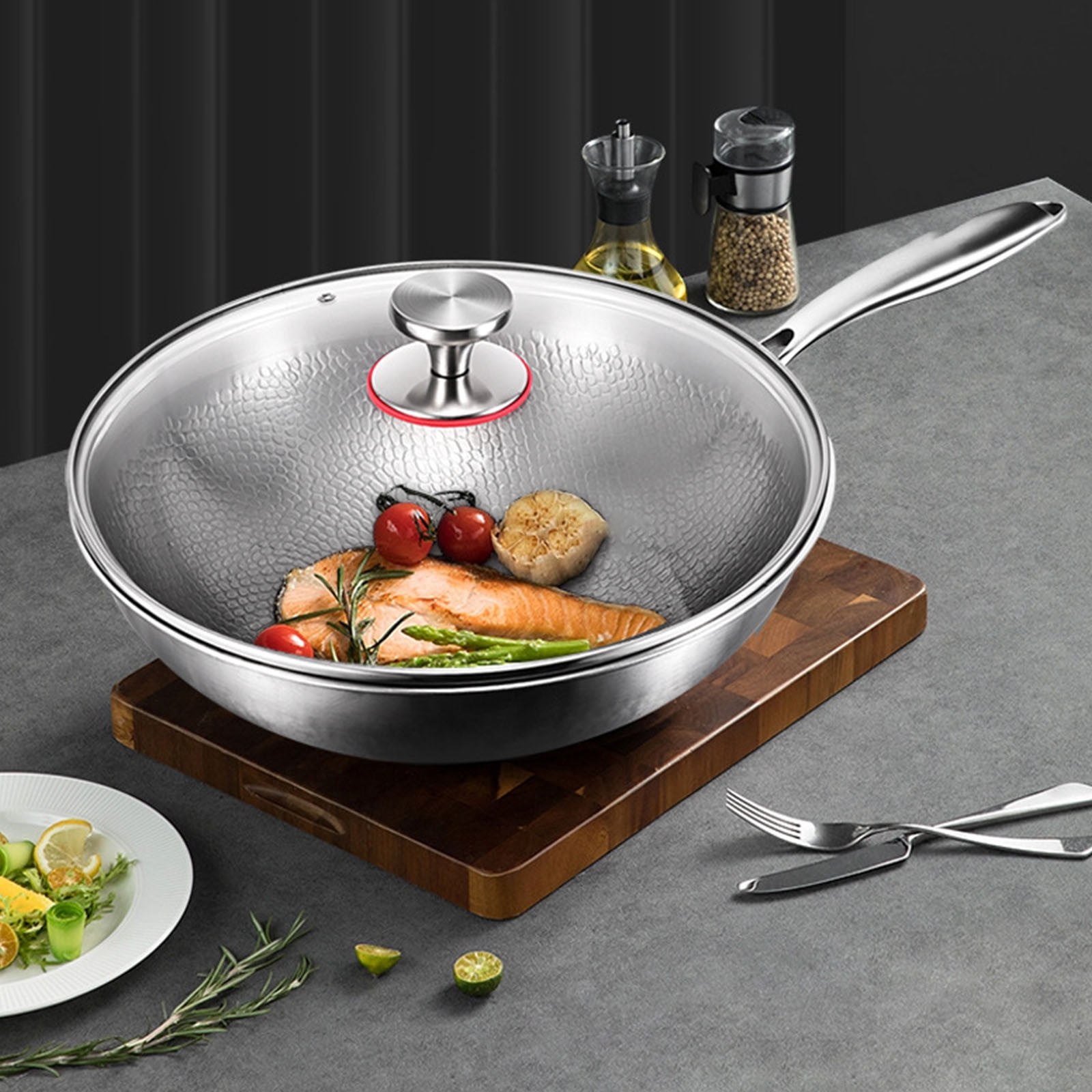 Titanium Frying Pan, Non-Coated Non-Stick Skillet with Scale Hammered Surface, Induction Compatible for All Stovetops, Healthy Cookware for Household Kitchen Use