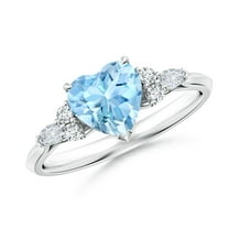 ANGARA Natural Heart-Shaped Aquamarine Engagement Ring with Diamonds in 14K White Gold for Women (Size-7mm) | March Birthstone, Anniversary, Jewelry Gift for Women | Natural Aquamarine Ring