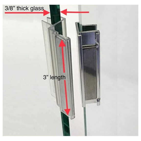 Clear Polycarbonate U-Channel with Magnet and Chrome Metal Strike Plate for 3/8" Glass Shower Doors