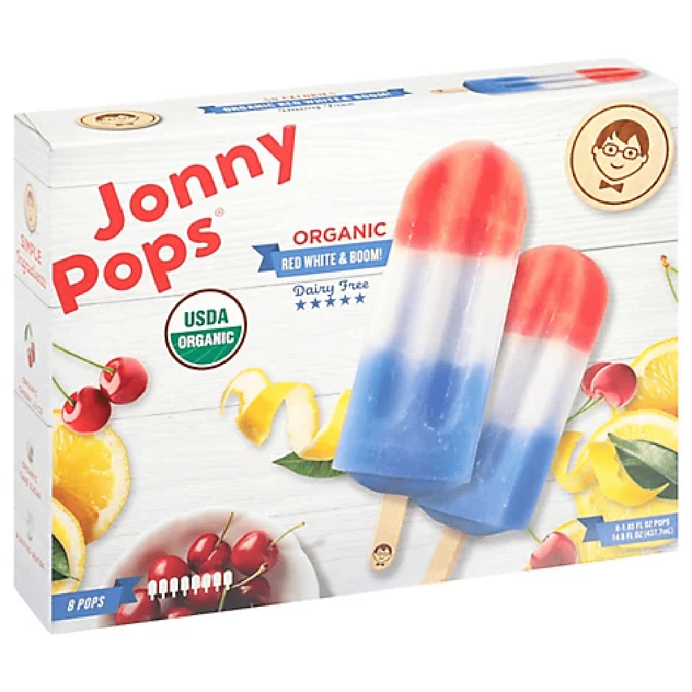 Jonnypops Organic Red White and Boom Pops, 14.8oz (Pack of 6)