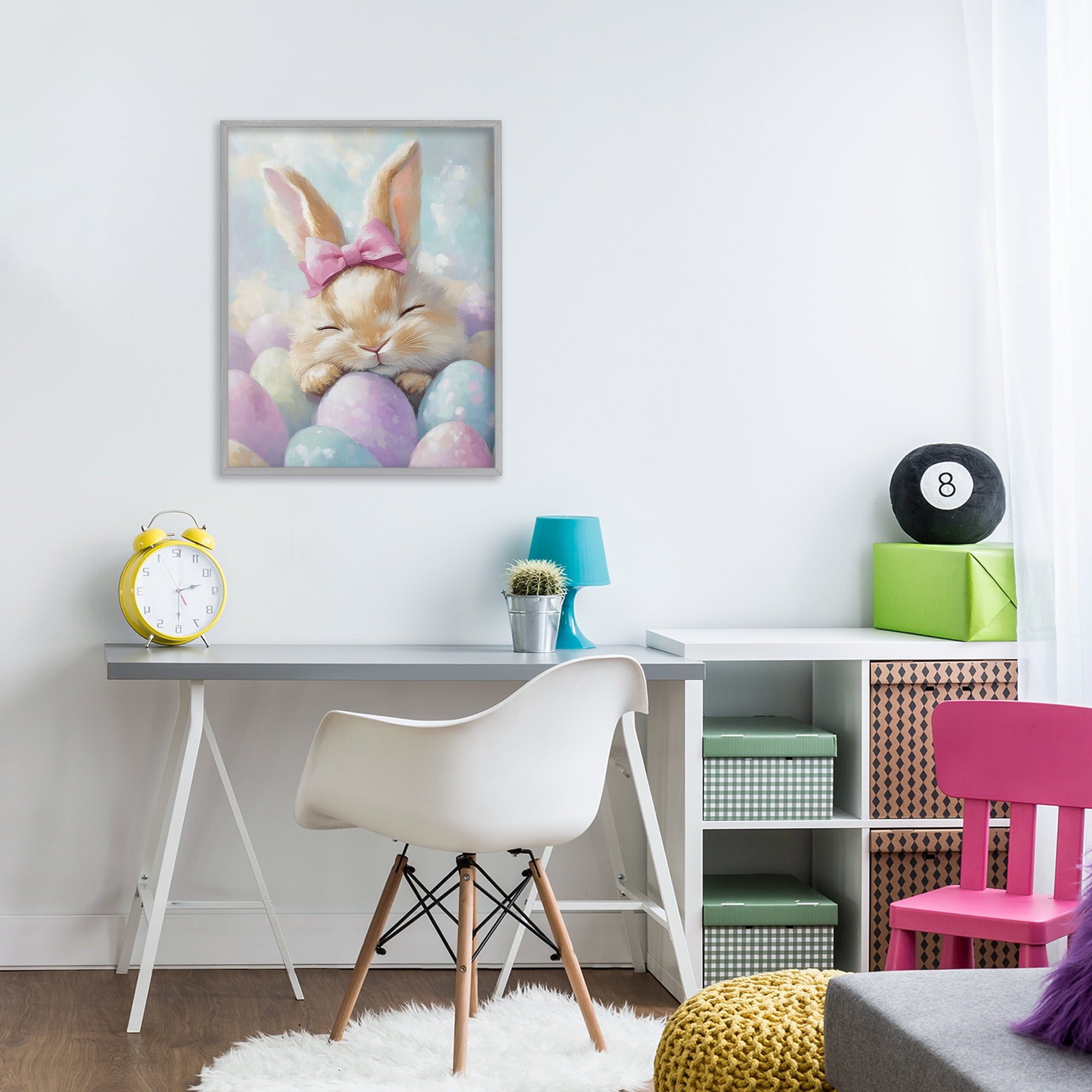 Stupell Industries Sleeping Easter Bunny with Eggs Gray Framed Giclee Art, design by The Prints Vibe