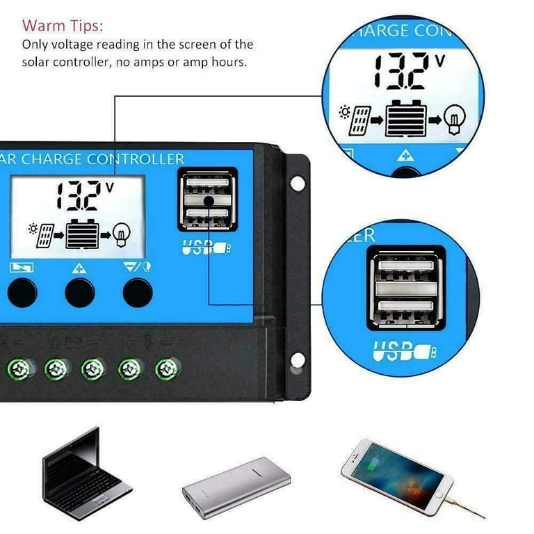 10A Solar Charge Controller Solar Panel Battery Intelligent Regulator with  Dual USB Port Auto Paremeter Adjustable LCD Display 