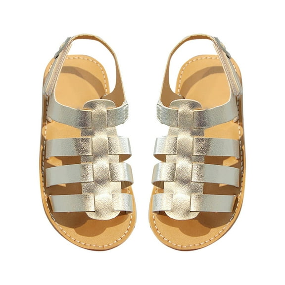 Otqutp Kids Girls Soft Sole Sandals Strappy Sandal Open Toe Summer PU Leather Sandal Slip On Princess Flat Sandals Flower Shoes for Children