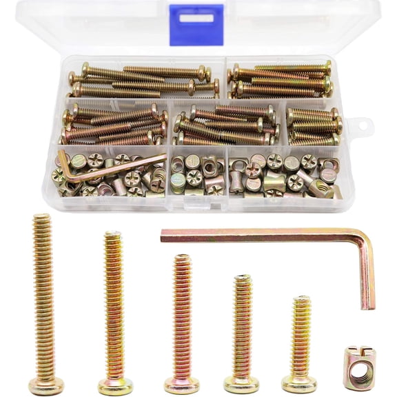 100pcs 1/4-20" Zinc Plated Hex Socket Cap Bolts Barrel Nuts Assortment Kit for Crib Baby Bed Cots Chairs