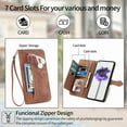 thumbnail image 5 of Feishell Case for Nothing Phone 1, Embossed Card Slots Retro Leather Wallet Shockproof Flip Cover with Hand Strap Card Slots Zipper Pocket Kickstand Handbag Magnetic Closure, Brown, 5 of 7