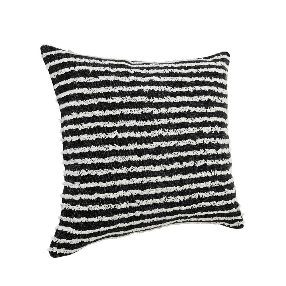 Harlow Hill Xia 20" x 20" Striped Cotton Adult Decorative Feather Filled Pillow, Black/Natural