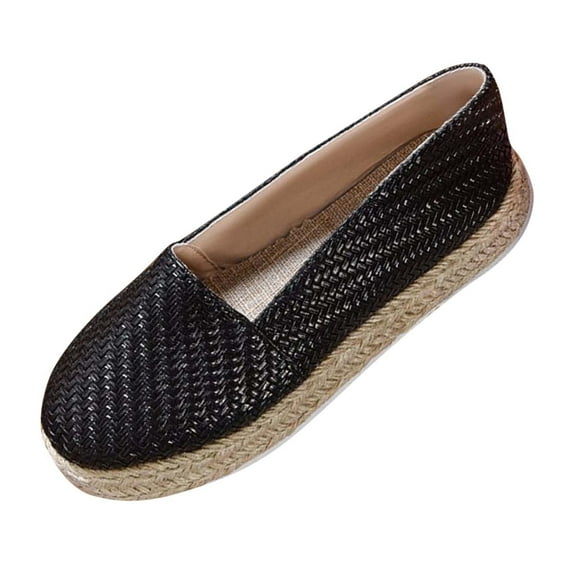 GERsome Women's Flatform Espadrilles Closed Toe Shoes Summer Slip On Casual Comfort Walking Shoes, Black Size 6.5