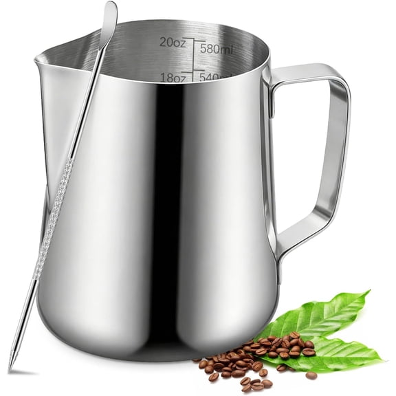 600ml Stainless Steel Milk Frother Pitcher, Barista Latte Art Jug