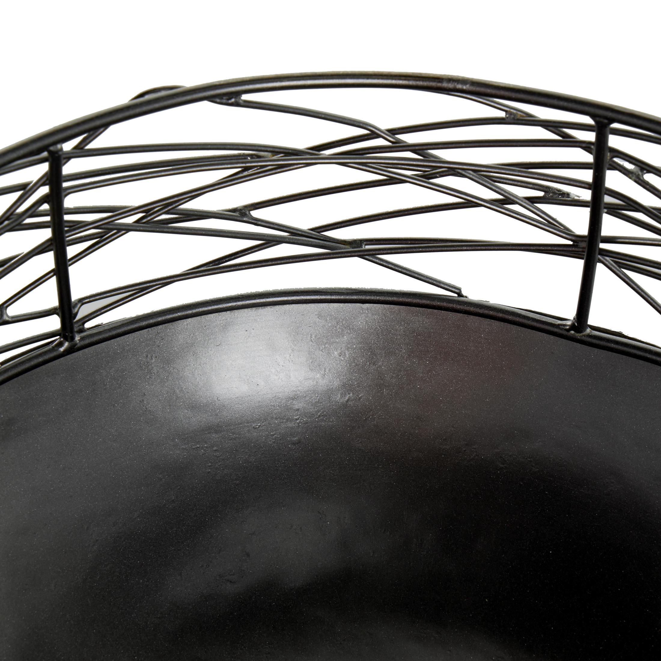 DecMode 15", 12"W Round Intertwined Wire Abstract Black Metal Decorative Bowl with Solid Matte Base, Set of 2