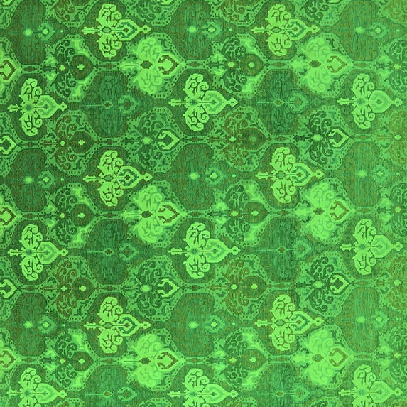 Ahgly Company Indoor Square Oriental Green Industrial Area Rugs, 7' Square