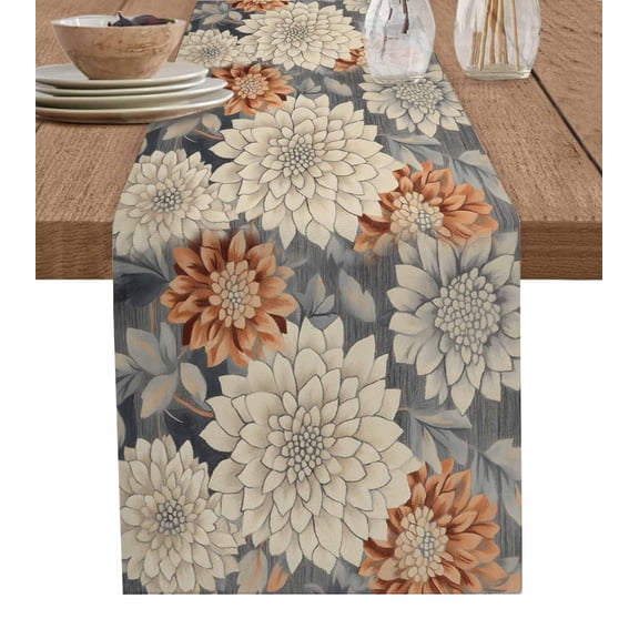 Hokiten Table Runners 120 Inches Long Dress Scarves, Spring Floral Farmhouse Coffee/Dining/Kitchen Table Runner for Living Room, Watercolor Flower Orange Grey Vintage 13x120 Inch