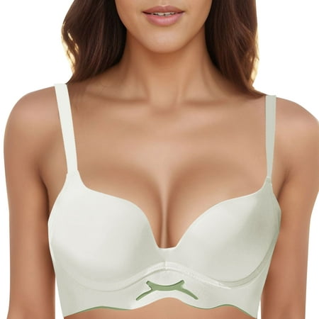 

Fabiurt Women s Bra Womens Solid Color Comfortable And Seamless Underwear With No Steel Ring Gathered And Double Bra White