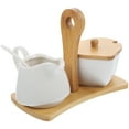 thumbnail image 4 of Ceramic Sugar Bowl and Cream Pitcher Set with Bamboo Tray and Spoon for Home Hotel, 4 of 6