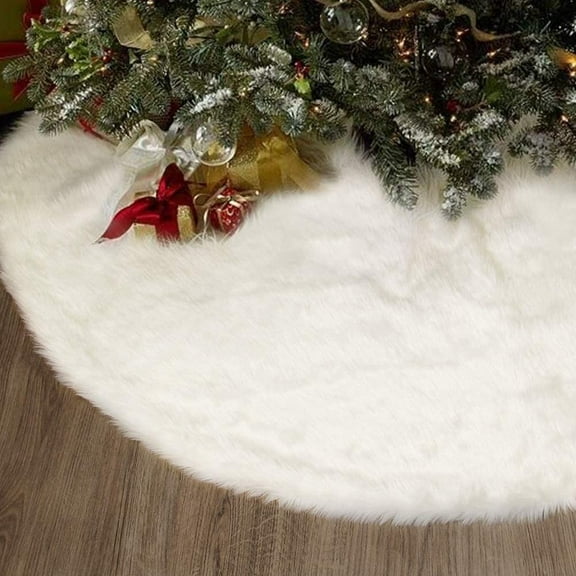 Vafful Christmas Tree Skirt 36'' Faux Fur Plush Skirt for Merry Christmas Xmas Party Extra Large Thick Luxury Snowy Christmas Tree Skirt Holiday and Christmas Decoration White