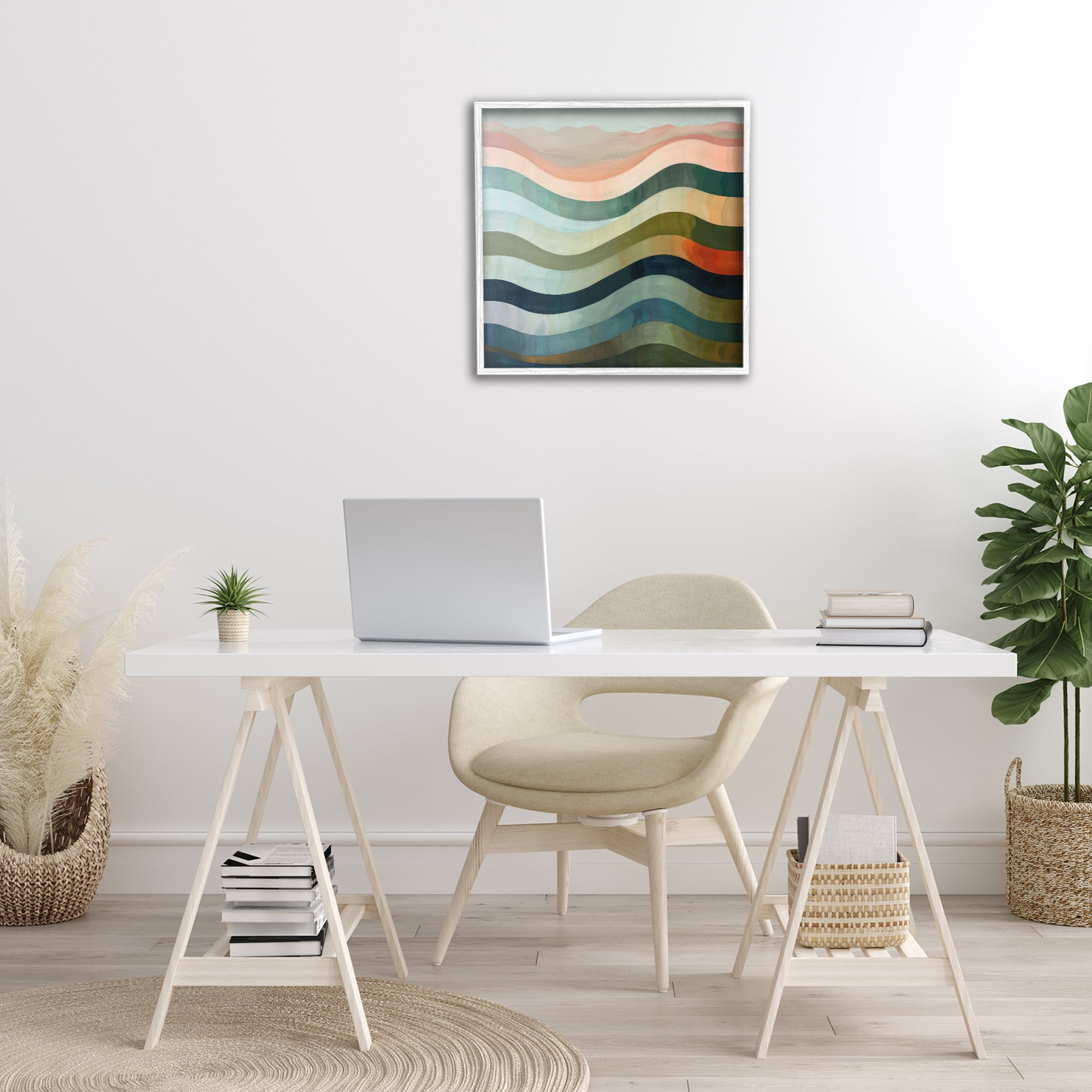 Stupell Industries Fluid Dynamic Stripes Abstract Painting White Framed Art Print Wall Art, 24 x 24