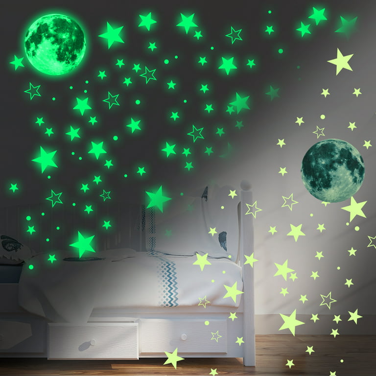 435pcs Glow in The Dark Stickers, TSV Luminous Moon Dots Stars Wall Ceiling Adhesive Decal Murals for Nursery Baby Girl Boy Kids, Home Bedroom