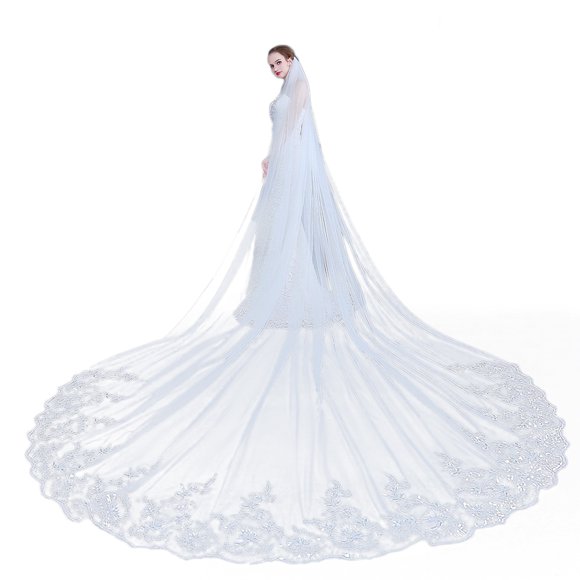CIMAXIC Cathedral Wedding Veils Long Bridal Veil with Comb Wedding Accessories Bride Wedding Veil(Pure White,without Veil),157.48"X118.11"X0.04"