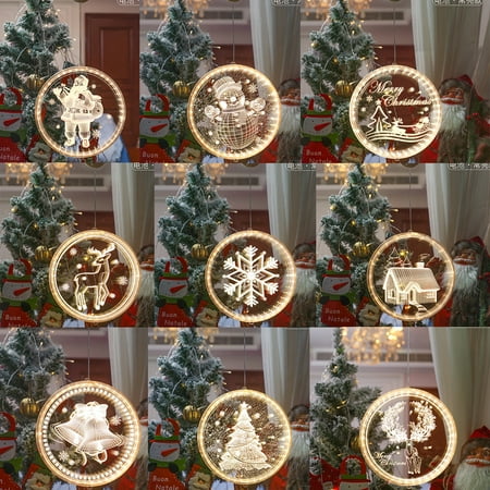

3D Christmas Window Lights Decorations Merry Christmas Lights Battery Operated Xmas Window Decor Hanging String Light Christmas Door Decorations LED Wreath for Christmas Tree Windows Indoor