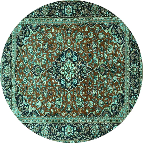 Ahgly Company Indoor Round Medallion Turquoise Blue Traditional Area Rugs, 7' Round