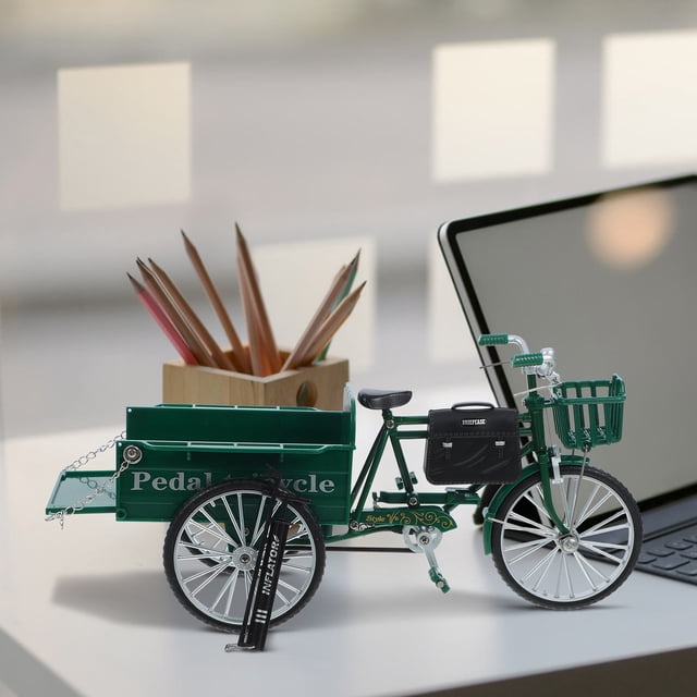 FONDOTIN Green Iron Mini Tricycle Model Sculpture Decorative Ornament for Home Table Decor Small Size