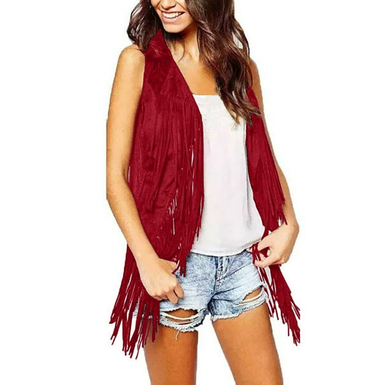 BOOMILK Tassel Vest for Women Slim Fit Open Front Sleeveless