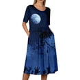 thumbnail image 5 of Women's Halloween Print Casual Dress, Round Neck with Pockets, Comfortable Relaxed Fit for Everyday Outings, Halloween Themed Cosplay Dress Blue B 3XL, 5 of 6