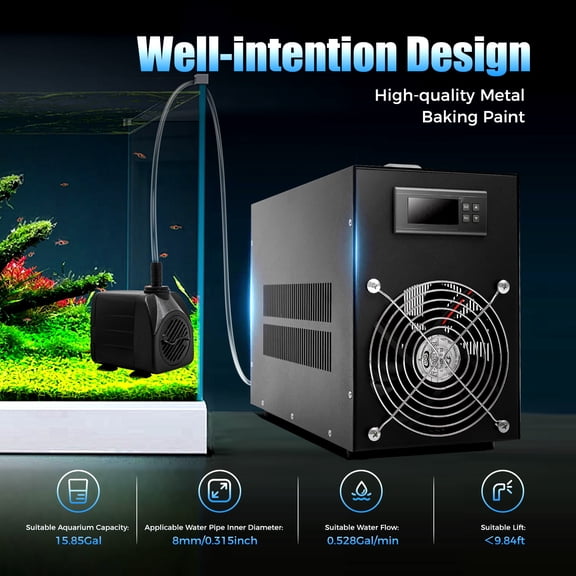 ChicHomey 200W Aquarium Cooling Machine for 60L Tanks,Efficient Cooling Capacity (230kcal/H),Adjustable Temperature (-58-230℉) Portable for Fish Tank Use