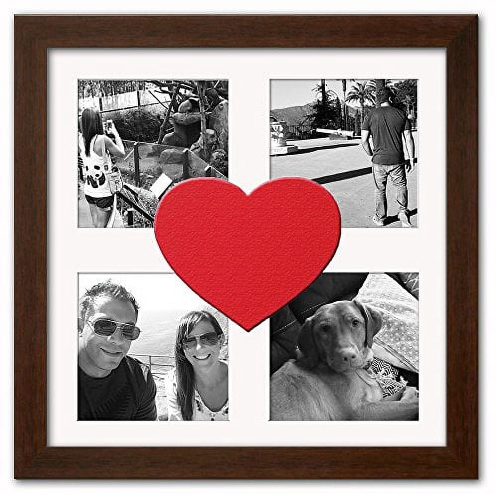 Heart Collage Silver Wood Picture Frame With Heart Mat for Four