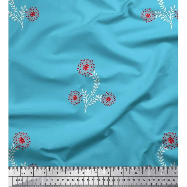 Soimoi Tissu Satin Modal Feuilles & Floral Imprimé Artistique 1 Yard 42 Pouces de Large