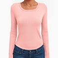 thumbnail image 6 of felwors Women's Long Sleeve Stretch Ribbed Crewneck T-Shirt - Fitted Casual Basic Top for Business & Daily Wear Pink, L, 6 of 6
