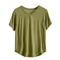 thumbnail image 6 of Yigetop Basic Tees for Women Women's Solid Color T Shirt V Neck Short Sleeved Top Large Size Loose Elastic Pure Cotton Base Shirt Tee Shirts Womens Army Green 2XL, 6 of 6