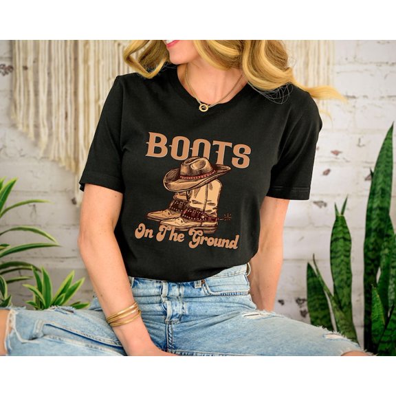 Boots On The Ground T-shirt, Western Cowgirl Boots, Line Dance T-shirt, Western Cowboy Boots T-shirt.