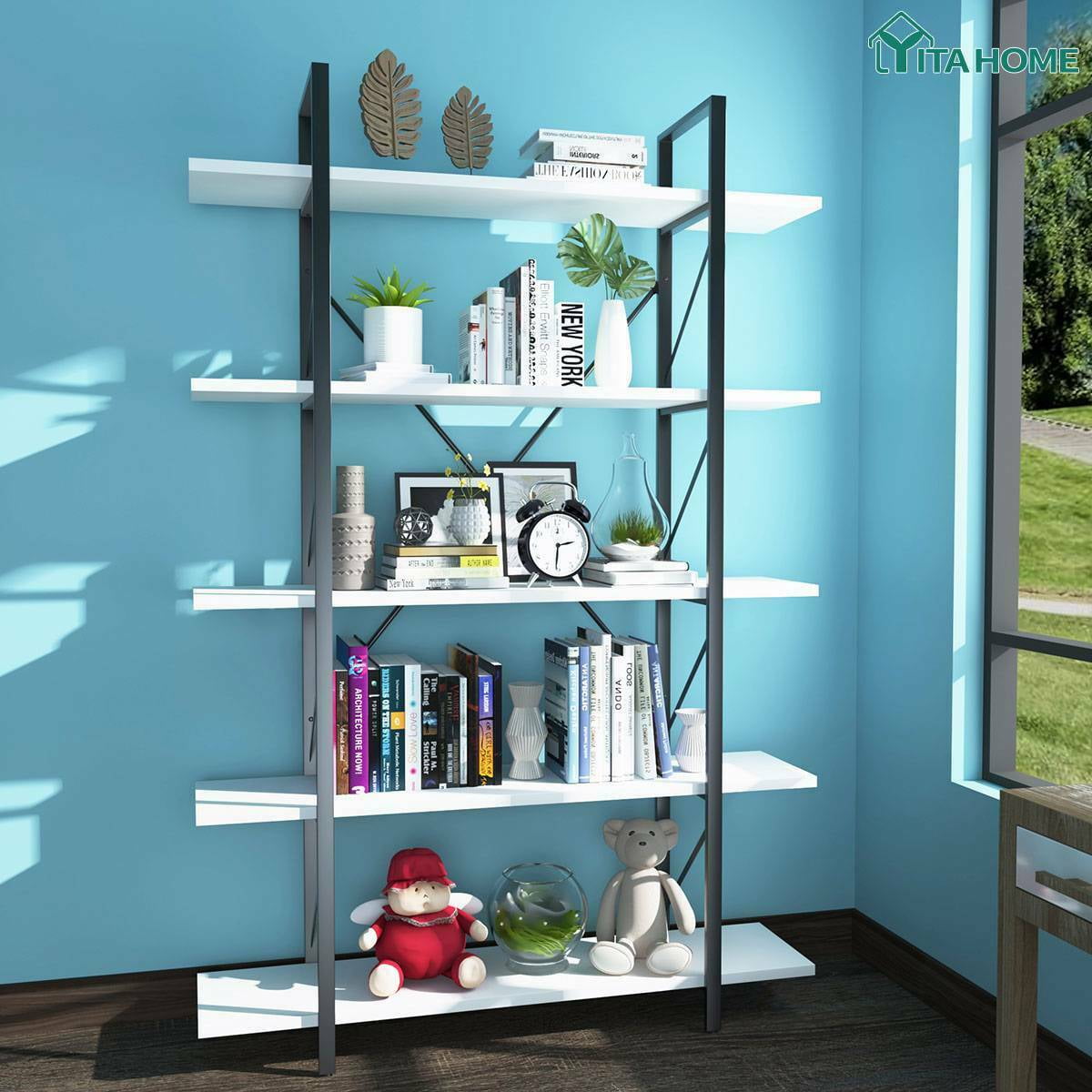 YITAHOME 4-Tier Ladder Wall Mounted Shelf Bookcase Bookshelf Organizer Display 