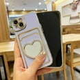 thumbnail image 6 of Plating Wallet for iPhone 14 Case, Plating Love Heart Mirror Card Holder Camera Protection Luxury Cover + 2* Screen Protector, Card Slot Case Elegant iPhone 14 Phone Case -Purple, 6 of 10