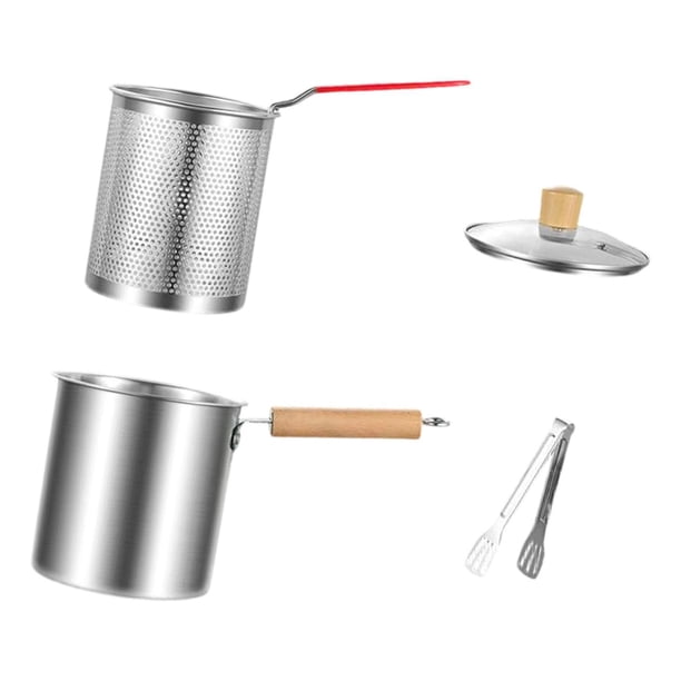 Freidora Profunda con Cesta Y Tapa Acero Inoxidable Recipiente Doméstico Multifuncional para Cocina Hogar Estufa Inducción Adecuada para Campamento Co