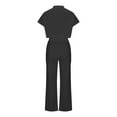 thumbnail image 6 of Wyongtao Women's 2 Piece Outfits Short Sleeve Button Crop Top Wide Leg Pants Set with Pockets,Black XL, 6 of 7