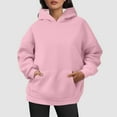 thumbnail image 2 of Fgnfyis Women Oversized Pullover Hoodie Short Velvet Long Sleeve with Pockets Winter Fall Outfits Light Pink M, 2 of 5