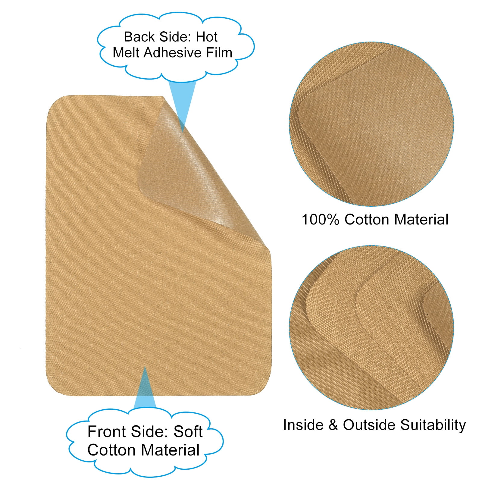 Uxcell 15Pcs Fabric Iron-on Patches 5x4 inch 100% Cotton Repair Patches Kit for Clothing Pants Tan
