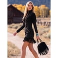 thumbnail image 2 of Long Sleeve Stretch Faux Suede Moto Dress Fringe Tassel Detailing Nashville Concert, 2 of 8