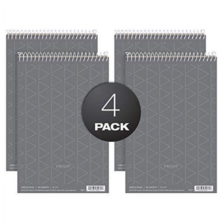 TOPS Prism Steno Books 6 x 9 Gregg Rule Gray Paper 80 Sheets Perforated 4 Pack (80274)