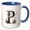 Blue/White, variant on 3drose, Perfect Letter P. Halloween Monogram, Broom, Wizard Hat, Cat Art, 11oz Mug