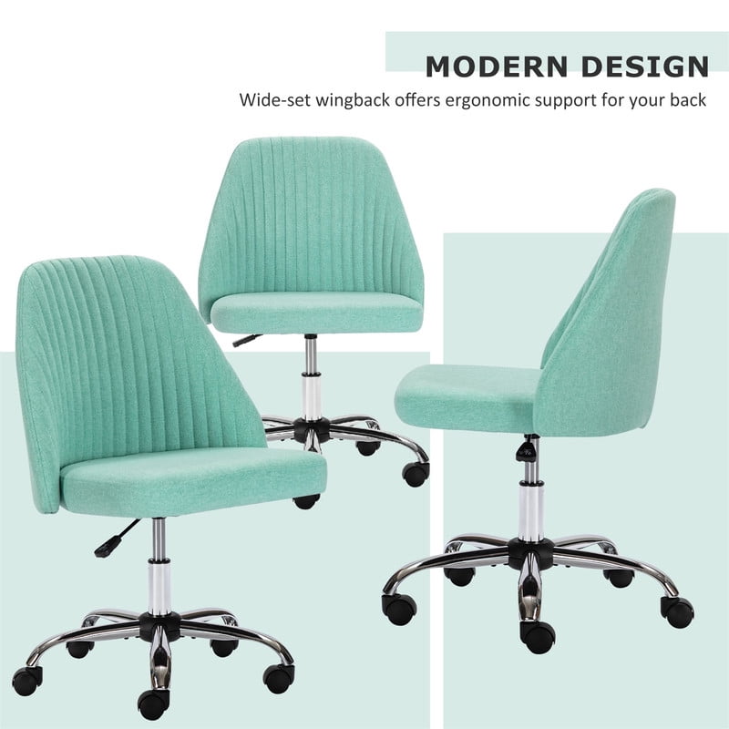 TINKLE WELL Modern Office Desk Chair, Rolling Vanity Swivel Task Chair with Wheels, Stylish Comfortable Armless Backrest for Home, Bedroom, Office, Study, Green