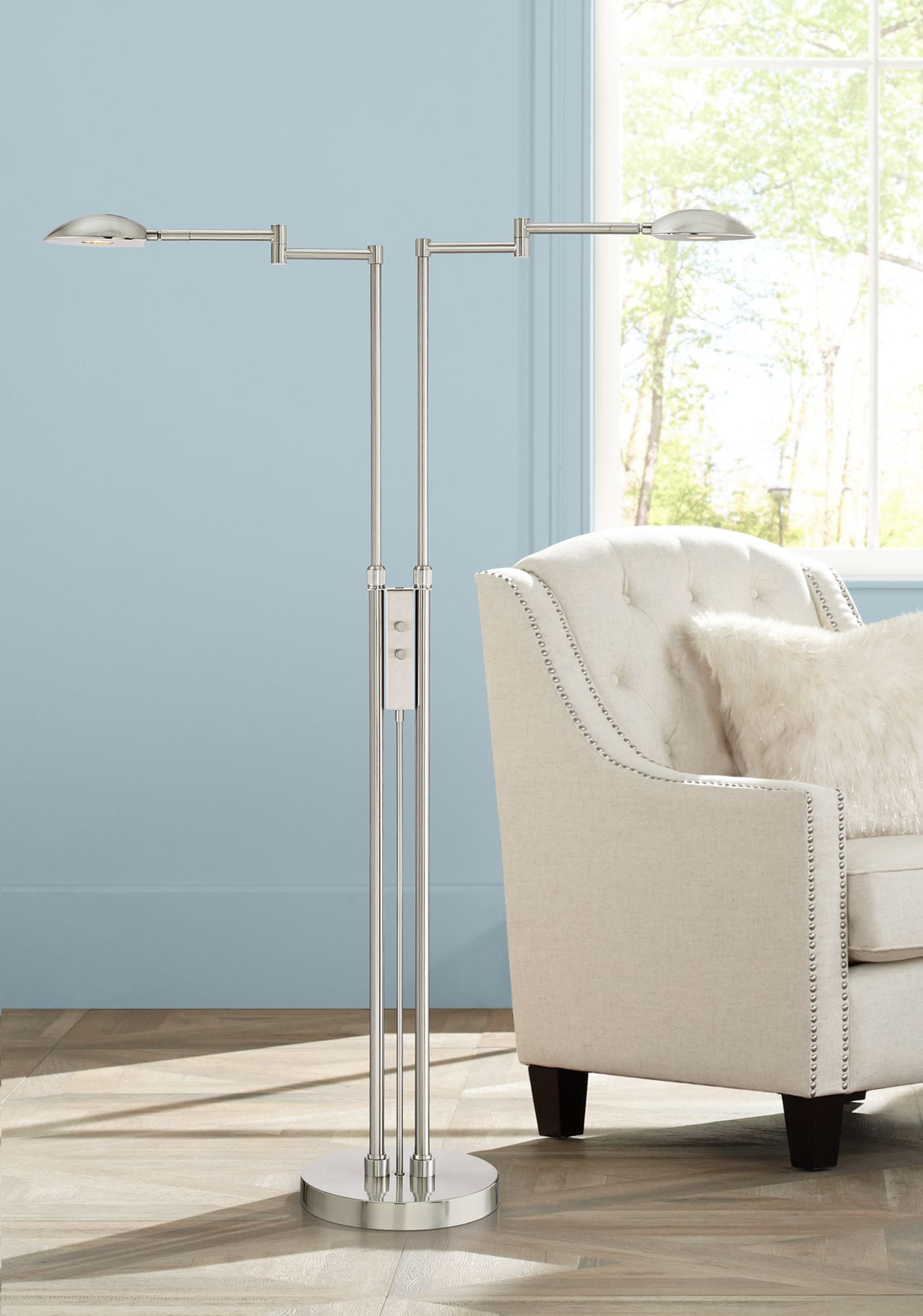 Possini Euro Design Modern Floor Lamp LED Double Swing Arm 58