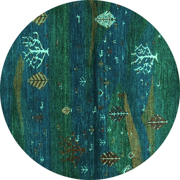 Ahgly Company Indoor Round Abstract Turquoise Blue Contemporary Area Rugs, 4' Round