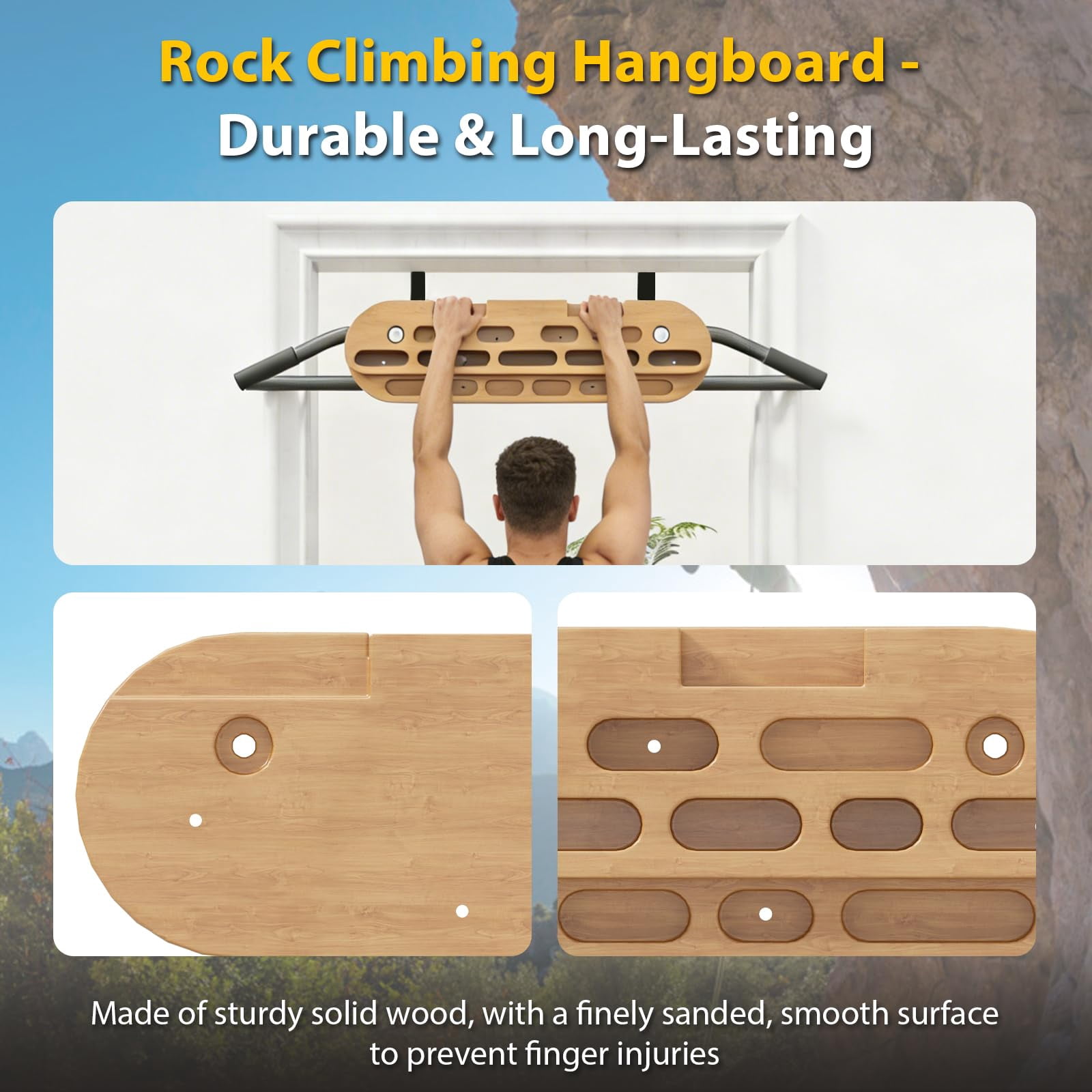 2 in 1 Hang Board Rock Climbing Hangboard with Door Way Pull Up Bar, Multifunctional