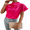 Rose Red, variant on Women's Silk High Neck Ruched Shirt Summer Short Sleeve Elegant Tops S-2XL