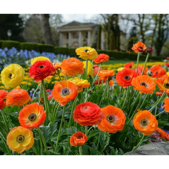 Red, Orange and Yellow Ranunculus Flower Corms Mix to Grow - Spring Planting Perennials, Very Colorful and Easy (10 Corms)